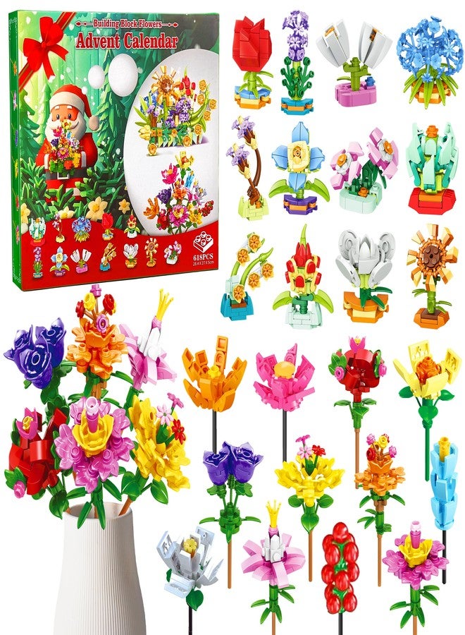 LINAYE Flower Advent Calendar 2025 Building Blocks Toys Set - Christmas Holiday Countdown Calendar Set for Girls Women, 24 Mimi Flowers Buildable Surprises for Kids Age 6+ Gifts Party Favors - Image 1